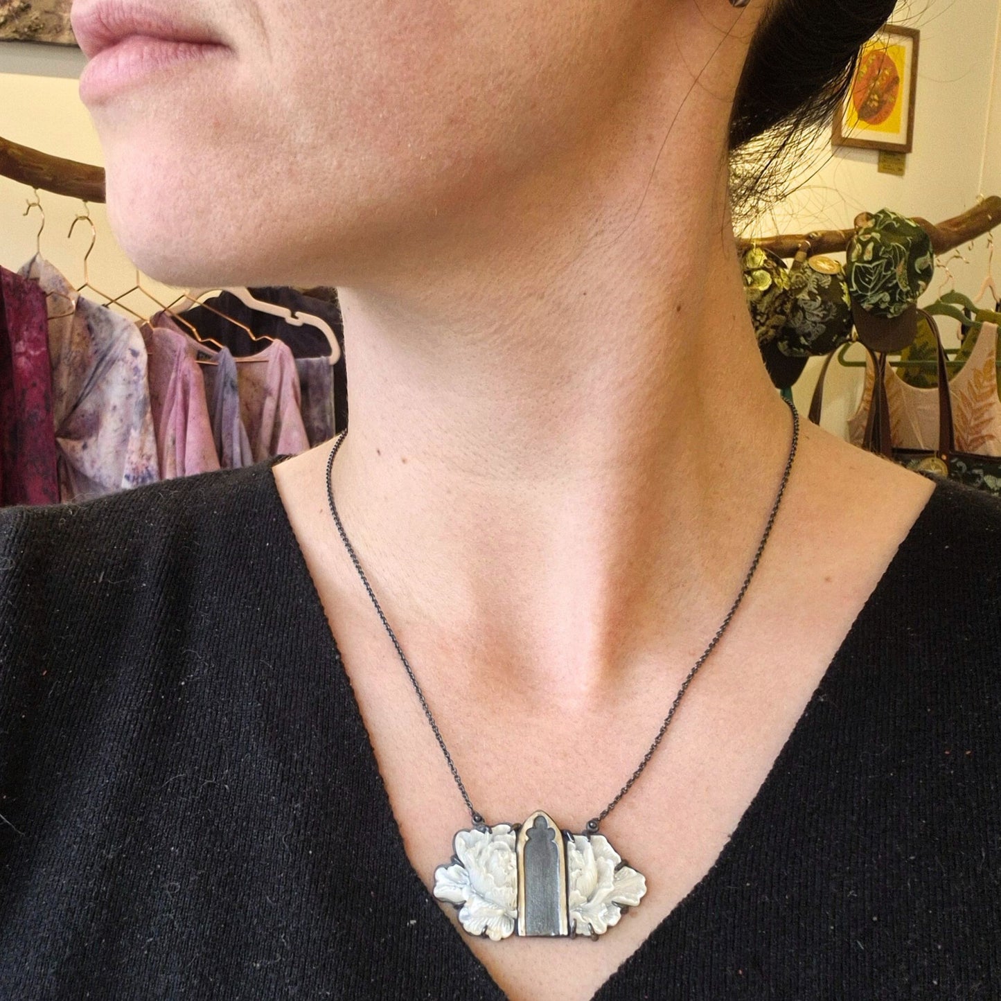 Mother of Pearl Gothic Flower Archway Necklace