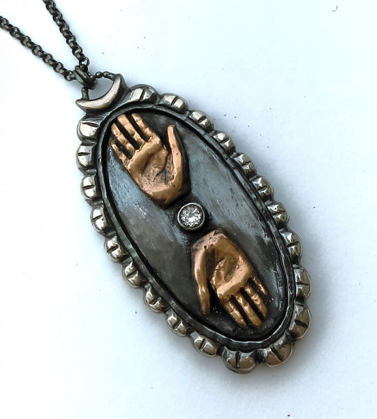 Double Hand Cameo Necklace