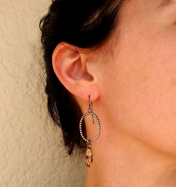 Handmade Bronze Hand and Silver Dots Earrings