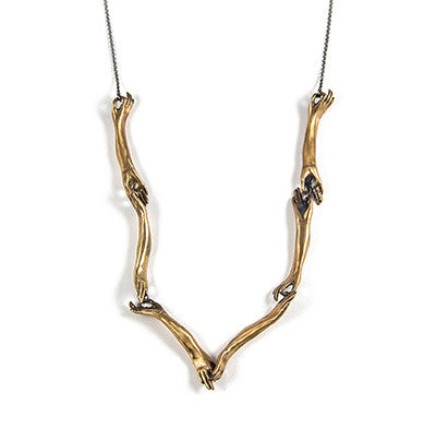Long Bronze Hands Connecting Necklace
