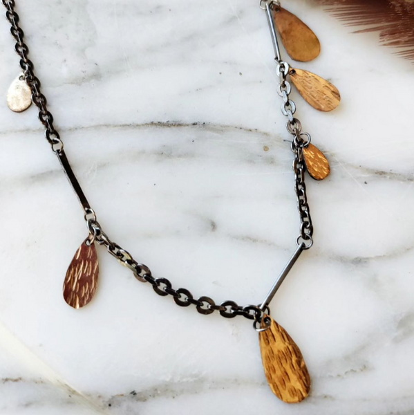 Asymmetrical Golden Drop Necklace