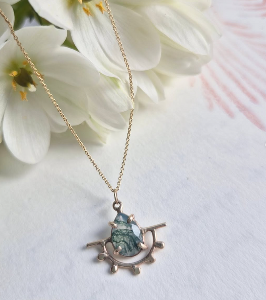 One of a Kind Moss Agate and Gold Necklace
