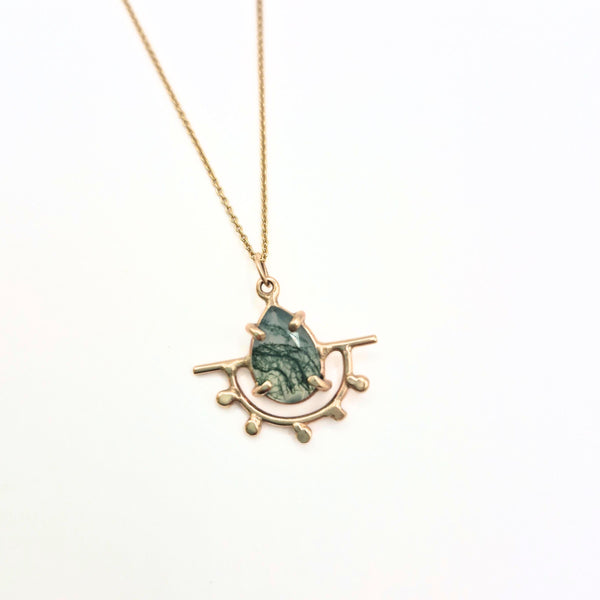 One of a Kind Moss Agate and Gold Necklace