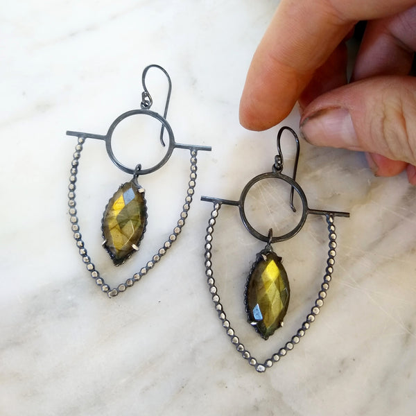 Labradorite Shield Earrings