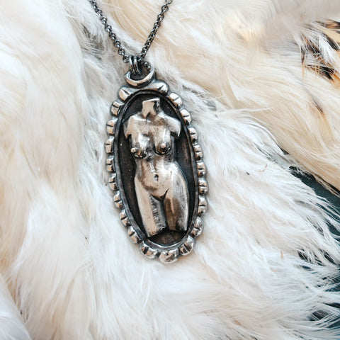 Silver Venus Cameo with 14k gold Nipples