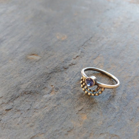 Handmade Silver Double Gyptian Ring with Iolite