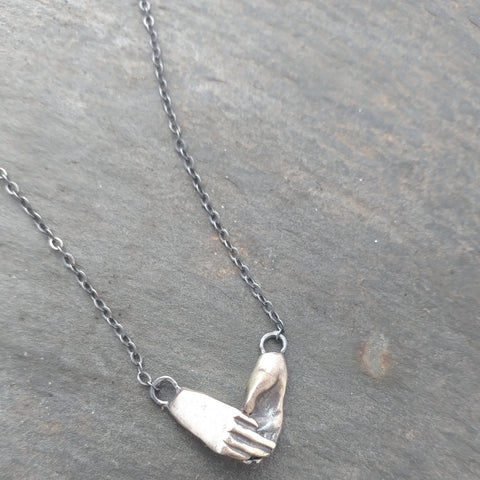 Handmade Sterling Silver Holding Hands Necklace