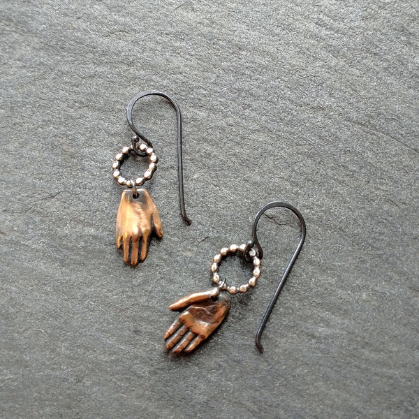 Handmade Bronze and Silver Hamsa earrings