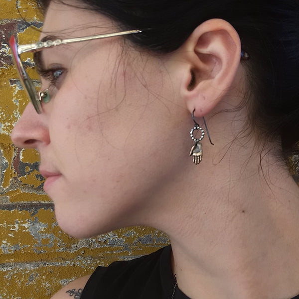 Handmade Bronze and Silver Hamsa earrings