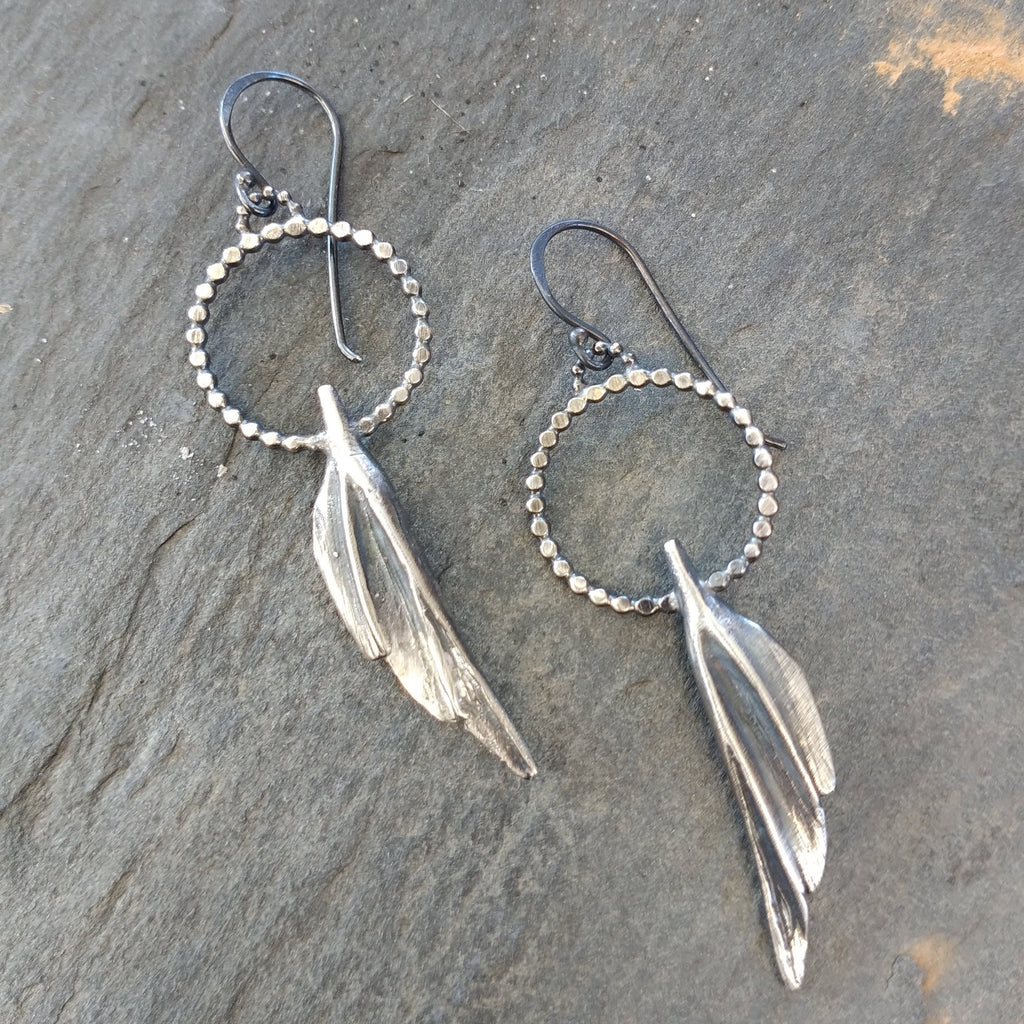 Handmade Sterling Silver Wing and Dot Earrings