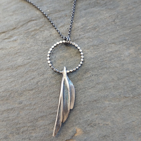 Handmade Sterling Silver Wing and Dot necklace