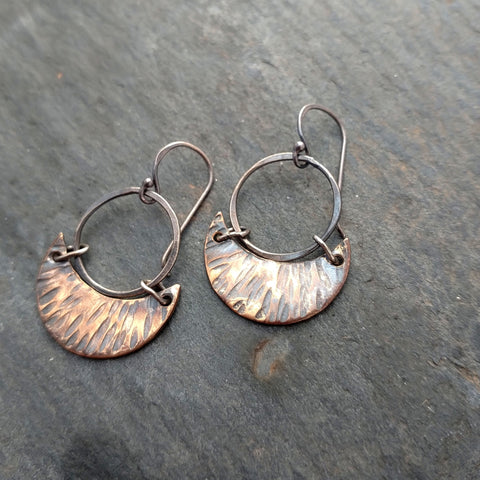 Handmade Bronze and Silver Moon Earrings