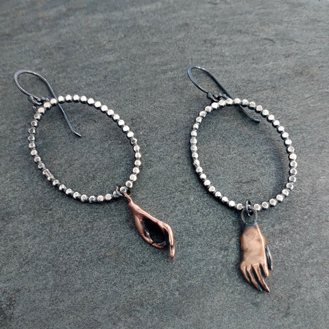Handmade Bronze Hand and Silver Dots Earrings
