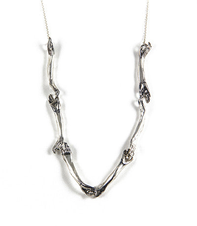 Long Silver Connecting Hands Necklace