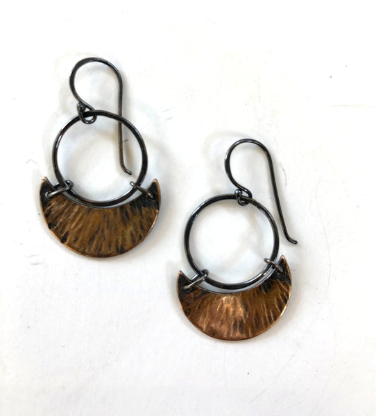 Handmade Bronze and Silver Moon Earrings